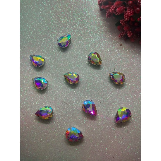 Стразы в цапах "Капля" цв. радужный, цена за 1 шт